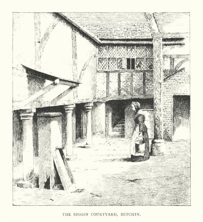 The Biggin Courtyard, Hitchin (litografía) de Duncan Moul