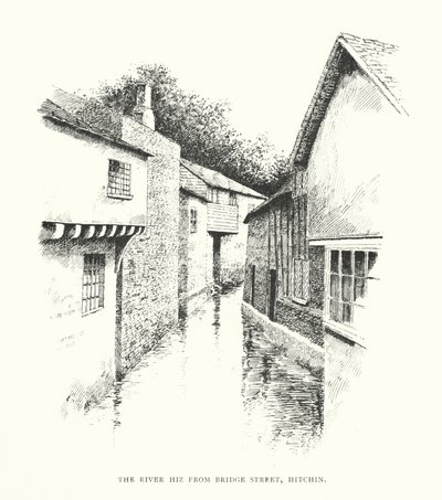 El río Hiz desde Bridge Street, Hitchin (litografía) de Duncan Moul