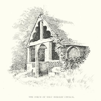 El pórtico de la iglesia de West Horsley (litografía) de Duncan Moul