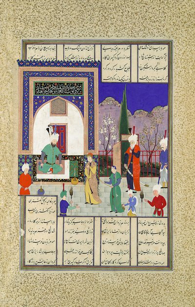Nushirvan saluda a la hija del Khaqan, Folio 633v del Libro de Shahnama, ca. 1530-35 de Dust Muhammad