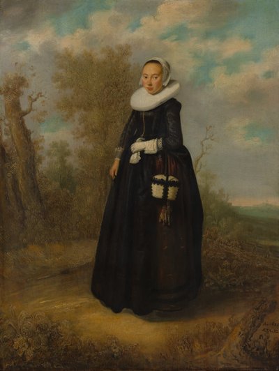Una joven en un paisaje de Dutch Painter