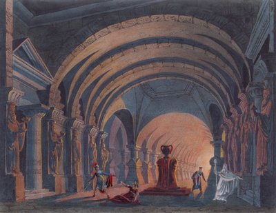 4º Acto de Semiramis de Rossini, publicado en un libro sobre diseño escénico en Ámsterdam en 1845 de Dutch School