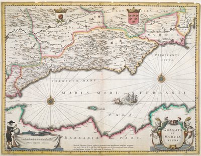 Un mapa del siglo XVII de las regiones de Granada y Murcia, en España de Dutch School