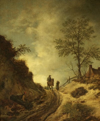Un Jinete y Otras Figuras en un Camino Montañoso de Dutch School