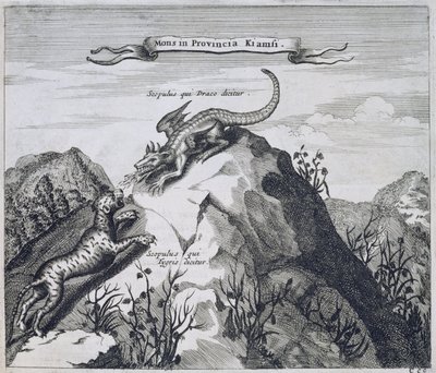 Una Montaña en la Provincia de Jiangxi con Peñascos Conocidos como el Dragón y el Tigre, de China Ilustrada por Athanasius Kircher de Dutch School