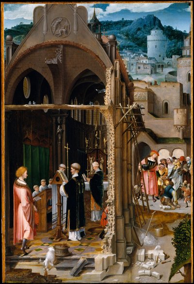 Un sermón sobre la caridad (posiblemente la Conversión de San Antonio), c.1520-25 (óleo sobre madera) de Dutch School