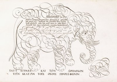 Un diseño caligráfico de un elefante, 1616-1617 y finales del siglo XVII de Dutch School