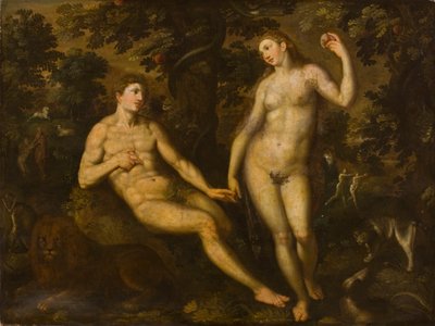 Adán y Eva en el Jardín del Edén, c.1590-1610 de Dutch School