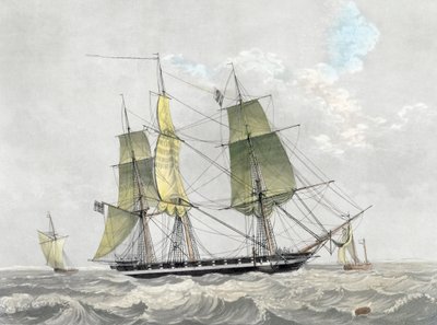 Corbeta de la marina estadounidense a vela, principios del siglo XIX (grabado) de Dutch School