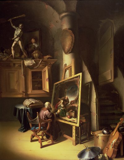 Un Artista en su Estudio, 1635 (panel) de Dutch School