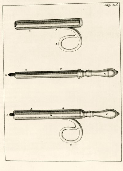 Un surtido de jeringas para abscesos, de Exercitationes Practicae circa Medendi Methodum por Frederik Dekkers, 1694 de Dutch School