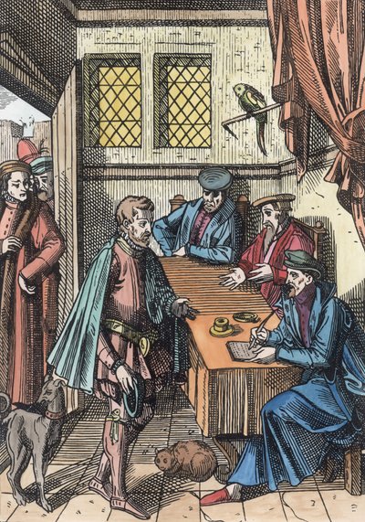 Bailliage, o Tribunal del Bailío del Rey, después de un grabado en madera en Praxis Rerum Civilium por Joos de Damhouder (1507-81) publicado en Amberes, 1557 de Dutch School