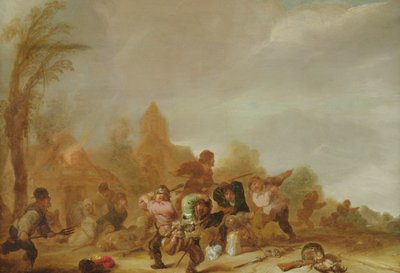Pelea entre soldados y campesinos de Dutch School