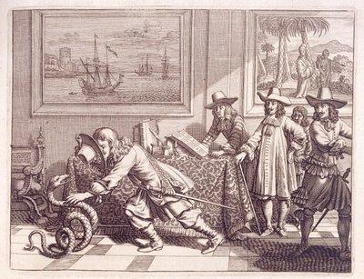 Tratando con una Cobra que ha Invadido las Habitaciones de los Oficiales Neerlandeses, 1672 de Dutch School