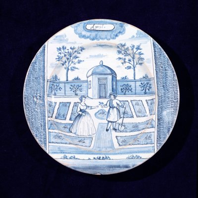 Plato de loza de Delft que representa el mes de abril de Dutch School
