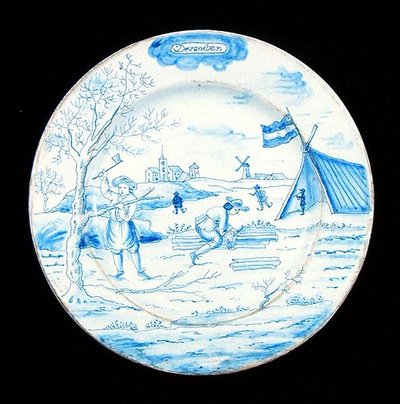 Plato de Delft que representa el mes de diciembre de Dutch School