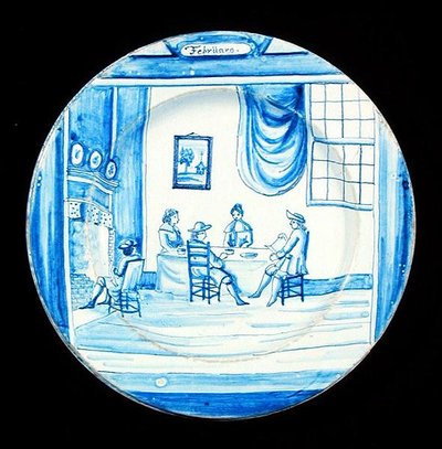 Plato de Delft representando el mes de febrero de Dutch School