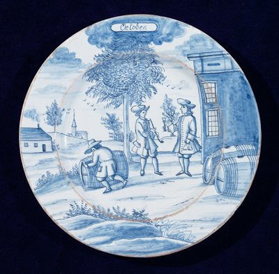 Plato de loza de Delft que representa el mes de octubre de Dutch School