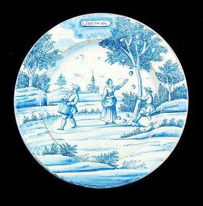 Plato de Delft representando el mes de septiembre de Dutch School