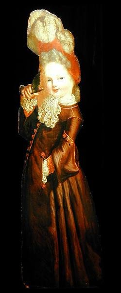 Figura de tablero de una niña sosteniendo un periquito de Dutch School