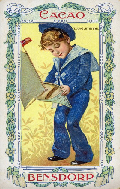 Niño marinero inglés con barco de juguete de Dutch School