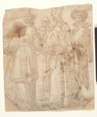 Cuatro viajeros (marrón y aguada sobre papel) de Dutch School