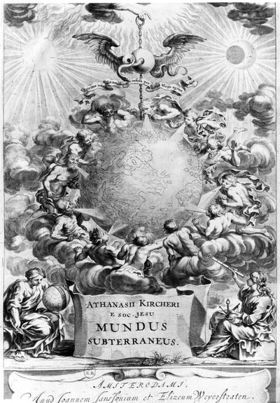 Frontispicio de Mundus Subterraneus por Athanasius Kircher, 1664, Ámsterdam de Dutch School