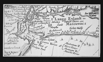 Historia de la ciudad de Nueva York: mapa holandés que muestra la reconquista de Manhattan de Dutch School