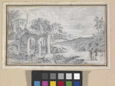Italianate Landscape With Ruins (tiza negra sobre papel blanco) de Dutch School