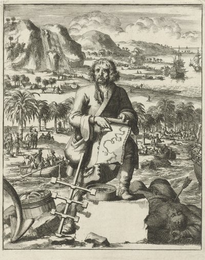Louis Hennepin desembarcando en Norteamérica, pub. 1688 (grabado) de Dutch School