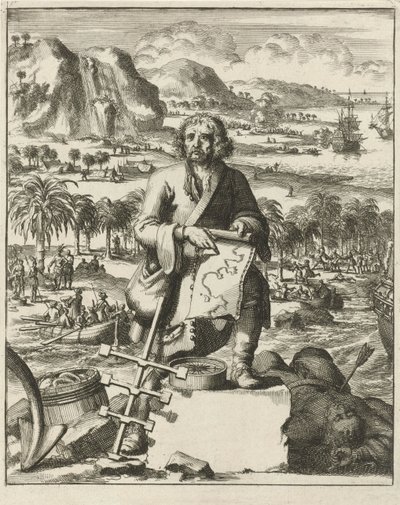 Louis Hennepin desembarcando en América del Norte, grabado publicado en 1688 de Dutch School