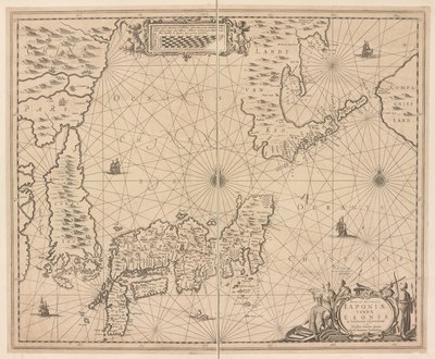 Mapa de Japón, una descripción nueva y precisa de Japón, la tierra de Eson y las islas adyacentes de Snowy Discovery de Dutch School