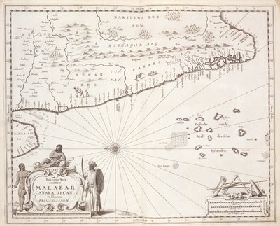 Mapa de la Costa de Malabar, Indias Orientales, 1672 de Dutch School