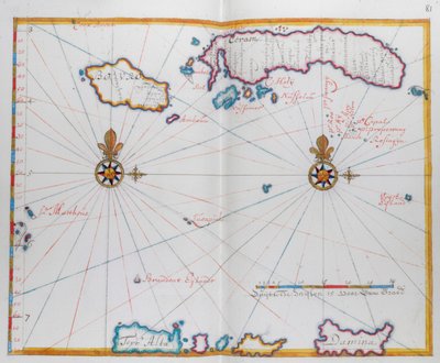 Mapa que muestra Bouro y Ceram (Seram), Indonesia. de Dutch School
