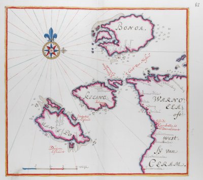 Mapa que muestra parte de la Isla de Ceram (Seram) y Bonoa (Isla Boano) y la Isla Kelang y la Isla Manipa. de Dutch School