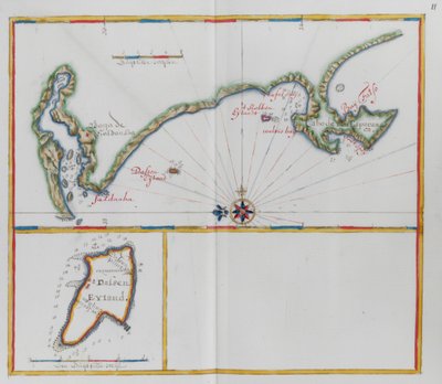Mapas que muestran la isla Dassen, una isla sudafricana, y la costa opuesta. de Dutch School