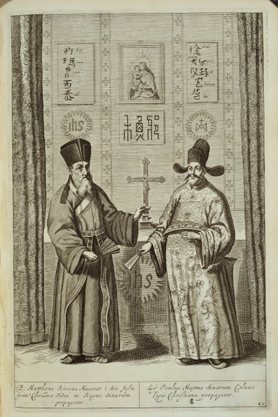Matteo Ricci (1552-1610) y Paulus Li, de China Ilustrada por Athanasius Kircher (1601-80) 1667 de Dutch School