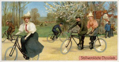 Hombres y mujeres en bicicletas de Dutch School