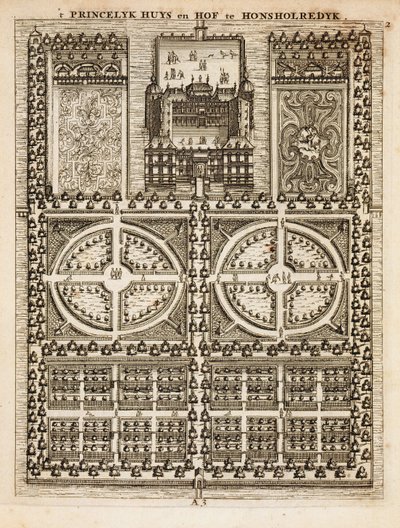 Palacio de Honsholredyk, de El Jardinero Holandés por Johann van der Groen, publicado en 1699 de Dutch School