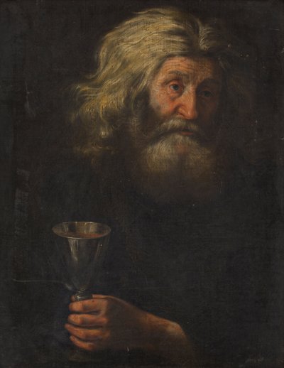 Retrato de un hombre sosteniendo una copa de plata de Dutch School