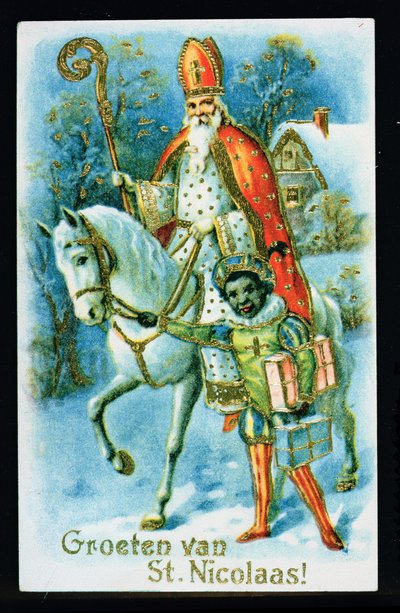 San Nicolás y un ayudante negro, c.1890, tarjeta holandesa de Dutch School
