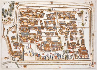 La fábrica china en la calle de Teng-chan en Nagasaki, fundada en 1688, de Illustrations of Japan por Isaac Titsingh, publicada en Londres, 1822 de Dutch School