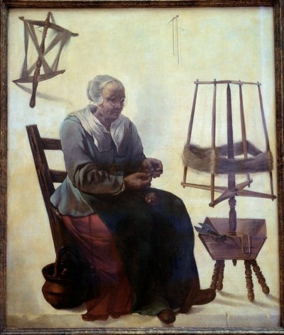 La hilandera. Pintura del Maestro de la Escuela de Delft (siglo XVII) 1680 Ginebra de Dutch School