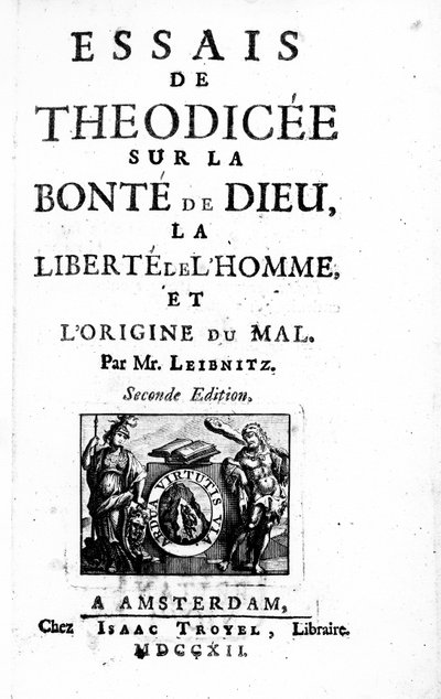 Página de título para Theodicee por Gottfried Leibniz, segunda edición publicada en 1712 de Dutch School