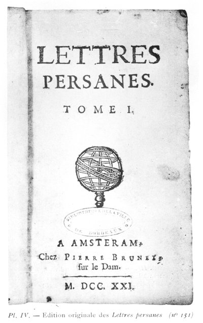 Portada de Les Lettres Persanes por Charles de Montesquieu (1689-1755) 1721 de Dutch School