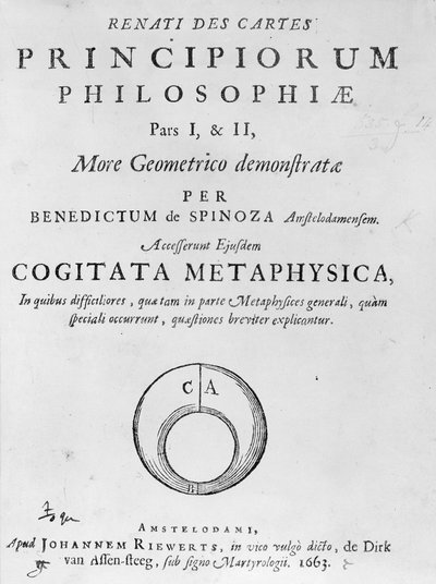 Portada de Renati Descartes principiorum philosophie por Baruch Spinoza, publicada en 1663 de Dutch School