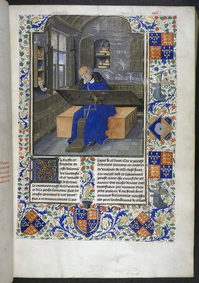 Traductor en el trabajo, de Hechos y dichos memorabilia (o Les Faits et les Dits des Romains), Royal 18 E III, f.24 de Dutch School