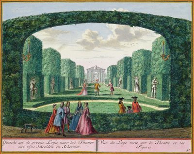 Vista desde la logia verde hacia el teatro, de Het Zeganplant Kennemerlant, por Hendrick de Leth y Matthias Brouerius Van Nidek, publicado c.1700-1730 de Dutch School