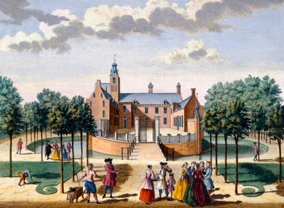 Vista de la Casa Adrichem, de Het Zeganpralent Kennemerlant por Hendrick de Leth y Matthias Brouerius Van Nidek, publicado c.1700-1730 de Dutch School