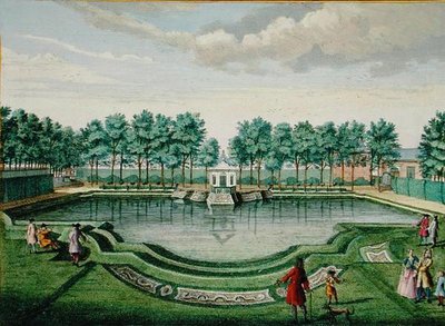 Vista del parque de ciervos en el gran lago y el pabellón, de 